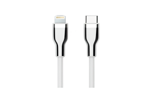 cable usb teros te 70212w, tipo c a lightning, 3a, 20w máx, blanco y plateado